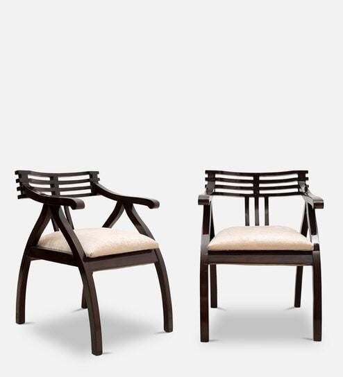 Cubico Arm Chair (Set Of 2) In Beige Colour