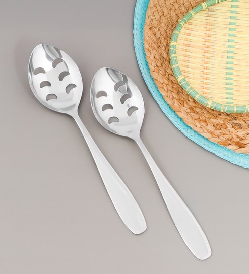 Set of 2-Deluxe Stainless Steel Slotted Spoon
