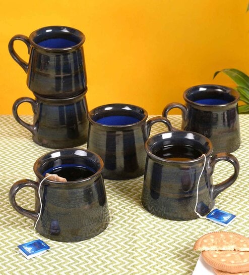 Dark Blue  Ceramic (Set of 6) Tea Cups