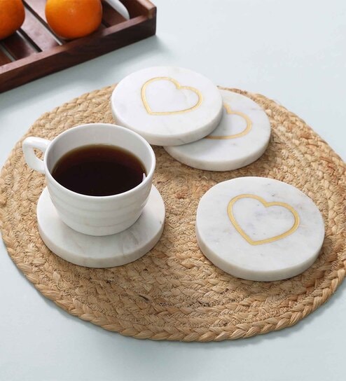 Set of 4 Cupid's Touch Marble Coaster with Golden Inlay