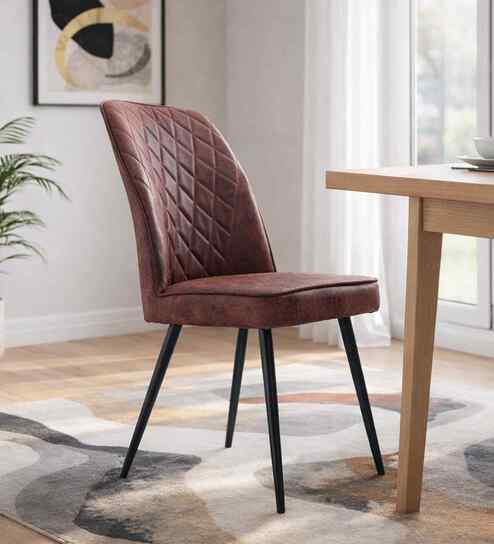 Currency Leatherette Dining Chair In Tan Colour (Set Of 2)
