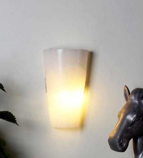 Curved White Marble Uplight Wall Scone