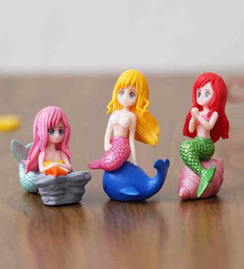 Cute Mermaid Doll Set of 3 Multicolour Polyresin Showpieces
