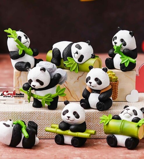 Cute Panda With Bamboo Showpieces (Set Of 8)