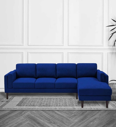 Creata Fabric Lhs 6 Seater Sectional Sofa In Royal Blue Colour