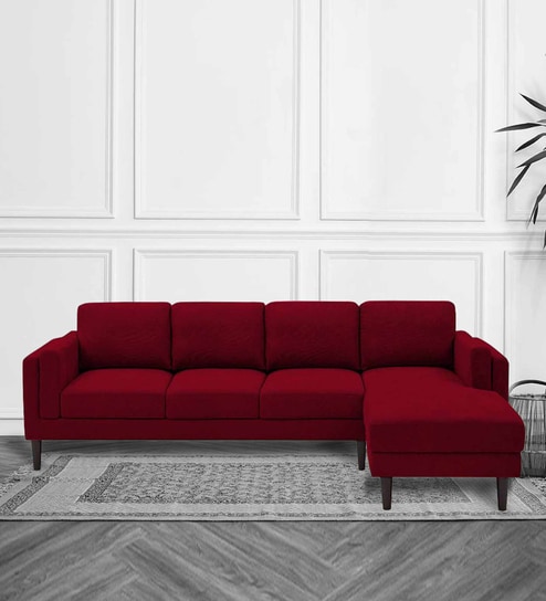 Creata Fabric Lhs 6 Seater Sectional Sofa In Blood Maroon Colour