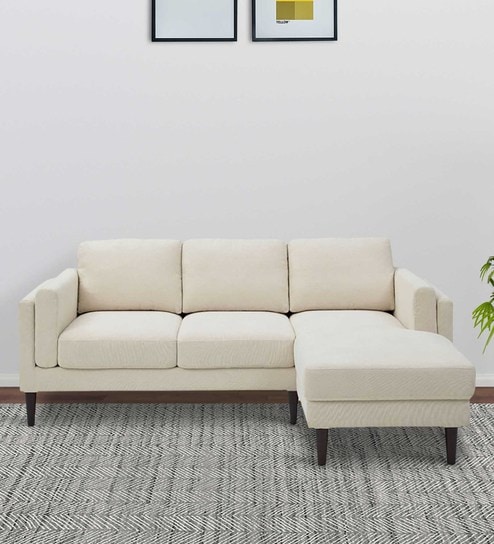 Creata Fabric LHS Sectional Sofa (2+Lounger) in Ivory Beige Colour