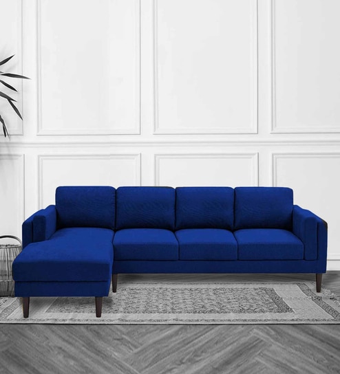 Creata Fabric Rhs 6 Seater Sectional Sofa In Royal Blue Colour