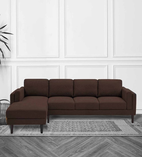 Creata Fabric RHS Sectional Sofa ( 3+ Lounger) in Coffee Brown Colour