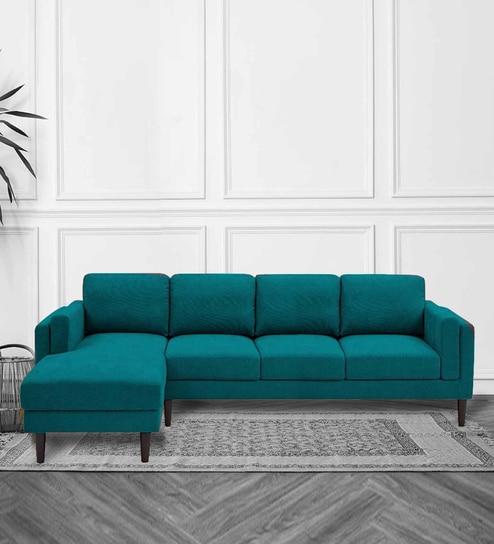 Creata Fabric Rhs 6 Seater Sectional Sofa In Sea Green Colour