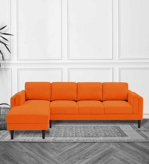 Creata Fabric Rhs 6 Seater Sectional Sofa In Vivid Orange Colour