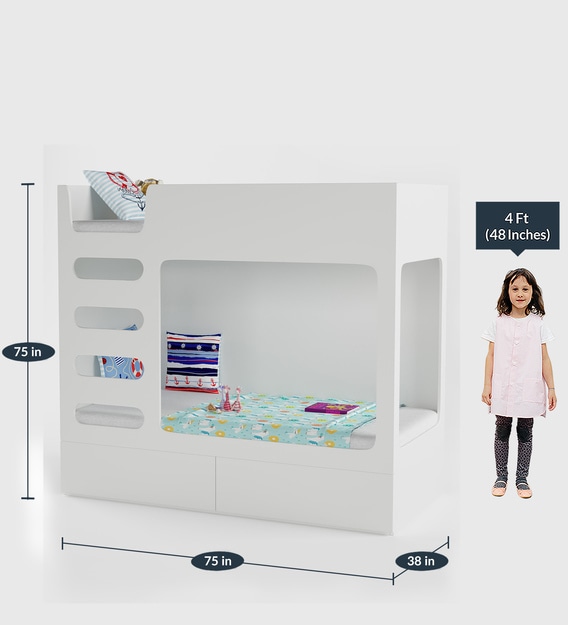 Buy Cubby Bubby Bunk Bed with Drawer Storage in White Colour Boingg