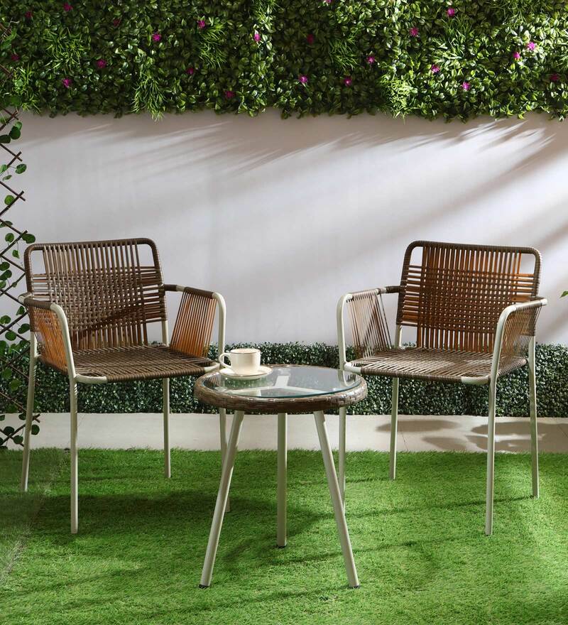 Buy Cube Outdoor Coffee Set In Tan Wicker / Cream Colour By Advent