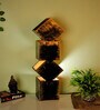 Blackgold Handpainted Wooden Tabe Lamp With Geometrical Fengshu Design
