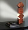 Brown Handmade Wooden Tabe Lamp With Geometrical Ladder Fengshu Design
