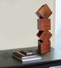 Brown Handmade Wooden Tabe Lamp With Geometrical Ladder Fengshu Design