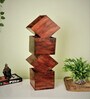 Brown Handmade Wooden Tabe Lamp With Geometrical Ladder Fengshu Design