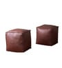 Cuboid Leatherette Pouffe In Brown Colour (Set Of 2)