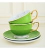 Leonardo 200ml Green & White Porcelain (Set of 2) Tea Cup & Saucer Set