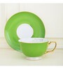 Leonardo 200ml Green & White Porcelain (Set of 2) Tea Cup & Saucer Set