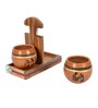 Earthen  Natural Brown  Ceramic and Wood 3 Pcs Kullad With Cup Holder