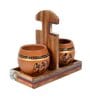 Earthen  Natural Brown  Ceramic and Wood 3 Pcs Kullad With Cup Holder