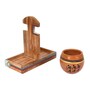 Earthen  Natural Brown  Ceramic and Wood 3 Pcs Kullad With Cup Holder