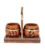 Earthen  Natural Brown  Ceramic and Wood 3 Pcs Kullad With Cup Holder
