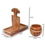 Earthen  Natural Brown  Ceramic and Wood 3 Pcs Kullad With Cup Holder
