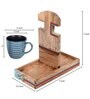 Handcrafted Green, Natural Brown  Ceramic and Wood 3 Pcs Tea Cups with Stand