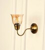 Curved Brass Antique Finish Wall Lamp with Cup Glass Golden Luster Shade
