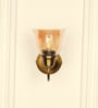 Curved Brass Antique Finish Wall Lamp with Cup Glass Golden Luster Shade