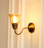 Curved Brass Antique Finish Wall Lamp with Cup Glass Golden Luster Shade