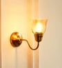 Curved Brass Antique Finish Wall Lamp with Cup Glass Golden Luster Shade