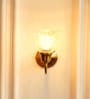 Curved Wall Lamp Brass Antique Finish with Cup Crackled Glass Shade