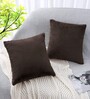 Chocolate Rabbit Fur Plain Design Cushion Covers 16x16 Inch Set of 2