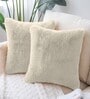 Beige Rabbit Fur Plain Design Cushion Covers 16x16 Inch Set of 2