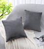 Grey Rabbit Fur Plain Design Cushion Covers 16x16 Inch Set of 2