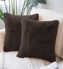 Chocolate Rabbit Fur Plain Design Cushion Covers 16x16 Inch Set of 2