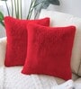 Maroon Rabbit Fur Plain Design Cushion Covers 16x16 Inch Set of 2