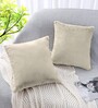 Beige Rabbit Fur Plain Design Cushion Covers 16x16 Inch Set of 2