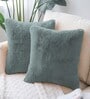 Seige Rabbit Fur Plain Design Cushion Covers 16x16 Inch Set of 2