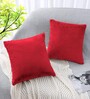 Maroon Rabbit Fur Plain Design Cushion Covers 16x16 Inch Set of 2