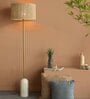 Cusp Gold Metal & Marble Club Floor Lamp with Beige Sisal Jute Shade