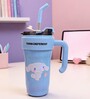 Blue Cute Character Printed Stainless Steel Tumbler with Handle & Straw, 1000 ml
