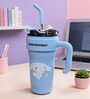 Blue Cute Character Printed Stainless Steel Tumbler with Handle & Straw, 1000 ml