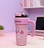 Pink Cute Character Printed Stainless Steel Tumbler with Handle & Straw, 1000 ml