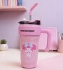 Pink Cute Character Printed Stainless Steel Tumbler with Handle & Straw, 1000 ml