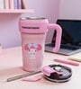 Pink Cute Character Printed Stainless Steel Tumbler with Handle & Straw, 1000 ml