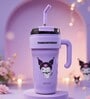 Purple Cute Character Printed Stainless Steel Tumbler with Handle & Straw, 1000 ml